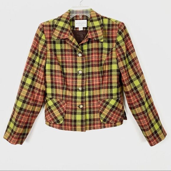 Vintage Express Tailleur Green/Orange Plaid Blazer Jacket - Picture 1 of 5